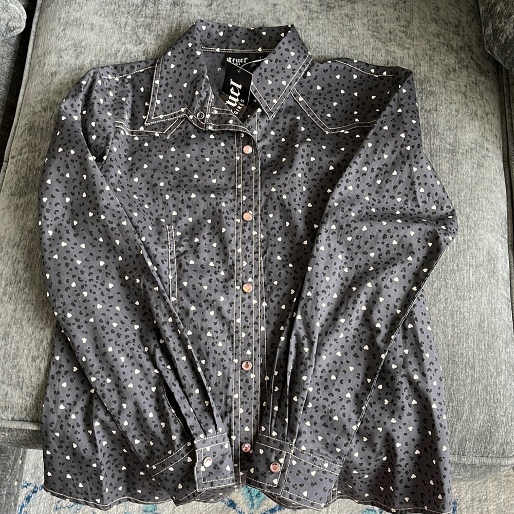 Cruel girl Charcoal Polka Dot Button Down Shirt